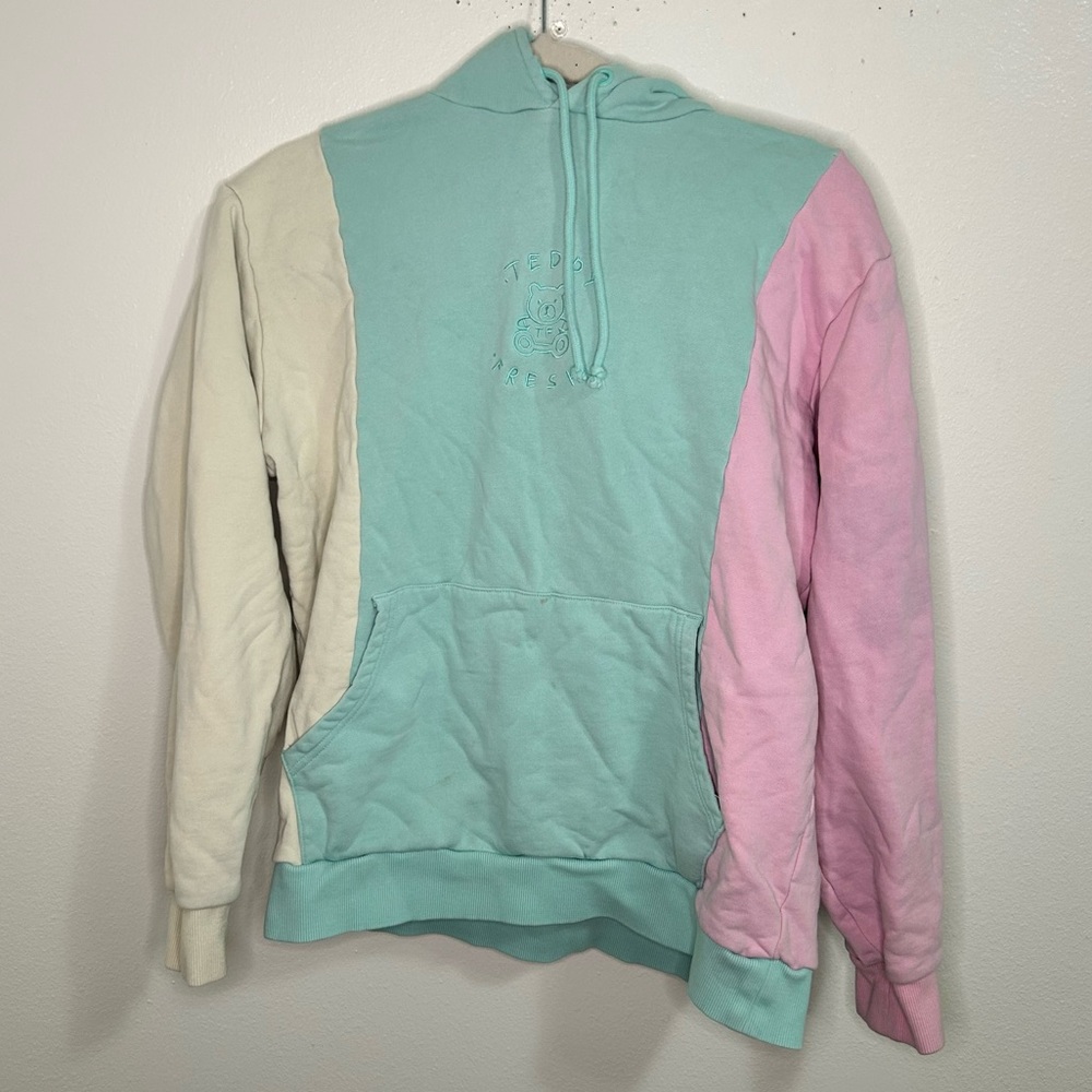 Teddy afresh Colorblock Hoodie in Mint, Cream, and Pink